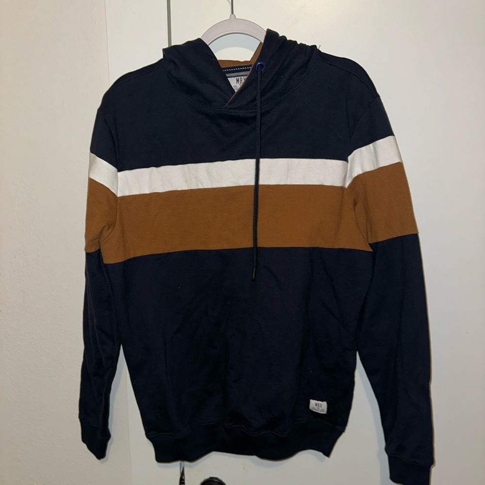 MBX Large Men Navy White & Brown Hoodie
